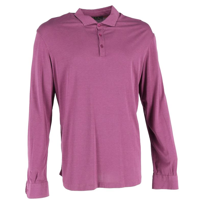 Loro Piana Long Sleeve Polo Shirt In Purple Cotton